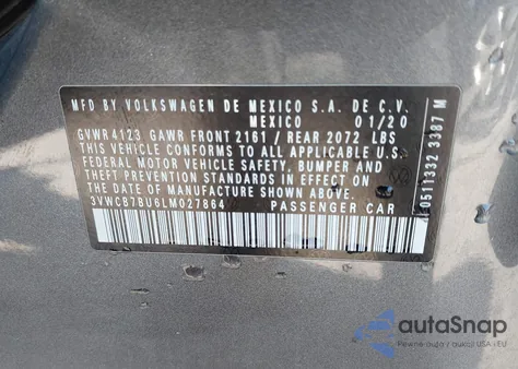 2020 Volkswagen Jetta 1.4T R-Line/1.4T S/1.4T Se from USA, damaged, VIN 3VWCB7BU6LM027864